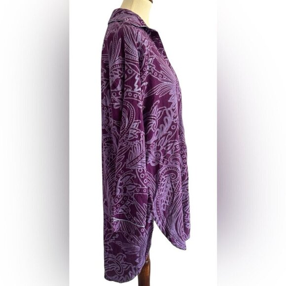 Ted Baker Purple Paisley Long Sleeve Button Pajama Top Shirt Dress Size Medium - Picture 3 of 13